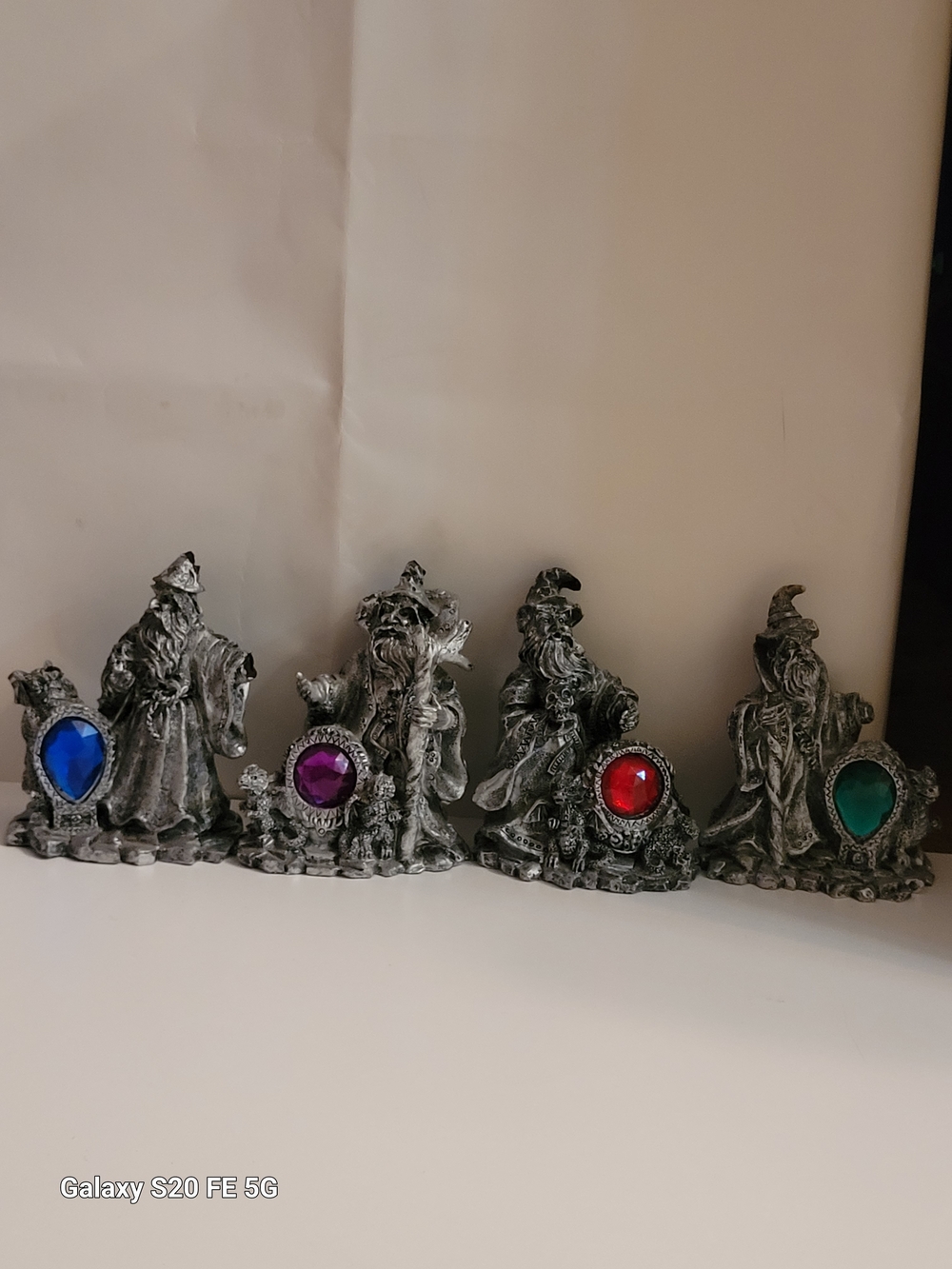 Decorative Wizard Figurines with Colored Gem Accents - Set of 5